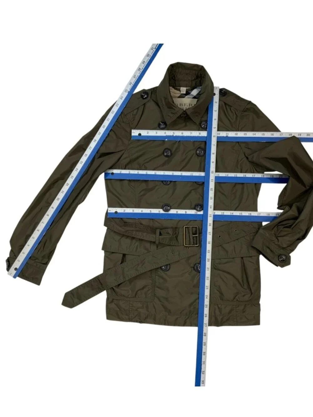 Burberry Brit Double Breasted Trench Coat Jacket US 8 Green - Picture 9 of 16